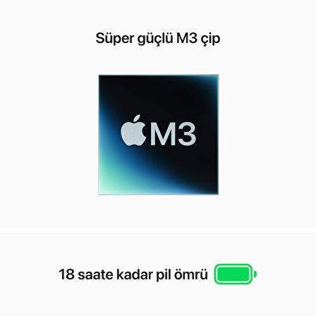 MacBook Air (15 inç, M3, 2024) Apple M3 8 CPU 10 GPU 8 GB Ram 256 GB SSD Uzay Grisi MRYM3TU/A - Yenilio Yenisi