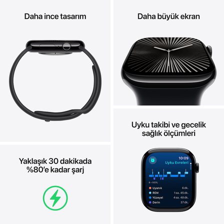 Apple Watch Seri 10 46mm (GPS) Alüminyum Kasa Simsiyah MWWQ3TU/A - A Kalite