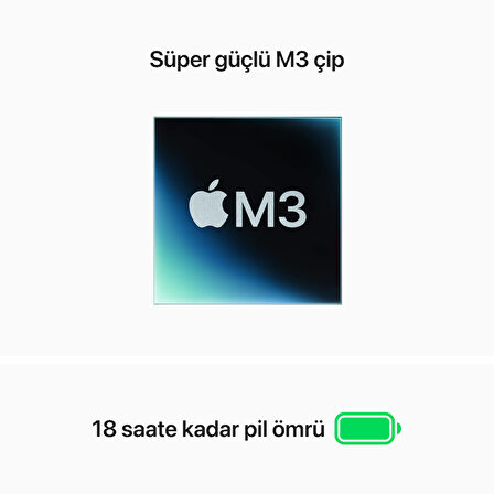 MacBook Air (13 inç, M3, 2024) Apple M3 8 CPU 10 GPU 16 GB Ram 512 GB SSD Uzay Grisi MXCR3TU/A - Yenilio Yenisi