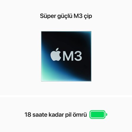 MacBook Air (15 inç, M3, 2024) Apple M3 8 CPU 10 GPU 16 GB Ram 512 GB SSD Gümüş MXD23TU/A - A Kalite