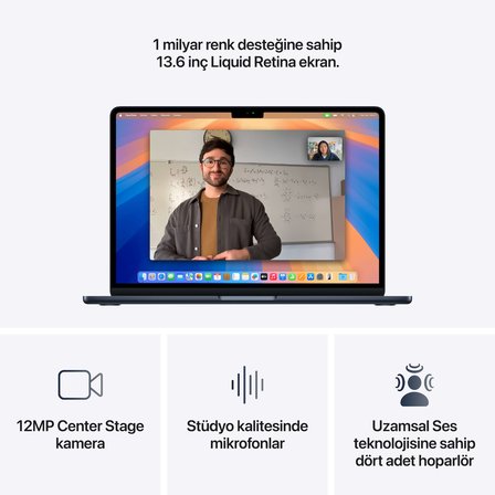 MacBook Air (13 inç, M4, 2025) Apple M4 10 CPU 10 GPU 16 GB Ram 512 GB SSD Gece Yarısı MW133TU/A - Yenilio Yenisi