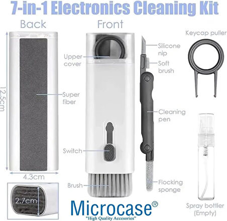 Microcase 7in1 Çok Fonksiyonlu Elektronik Eşya Temizleme ve Fırça Seti - BEYAZ-MAVİ AL5251
