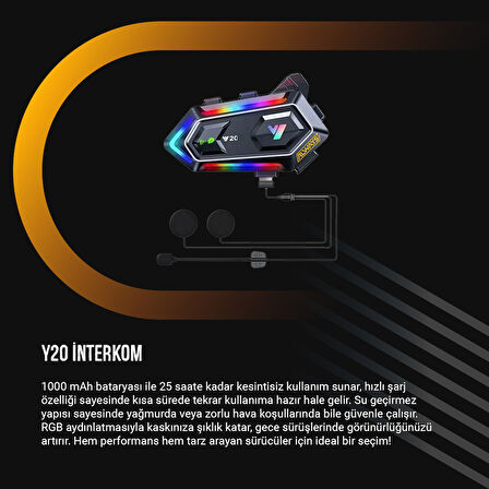 Always Y20 BT5.3 Motosiklet Kask Kulaklık Intercom Işıklı Motorsiklet Interkom
