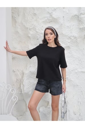 Kadın Vatkalı T-Shirt – Pamuk İnterlok Kumaş