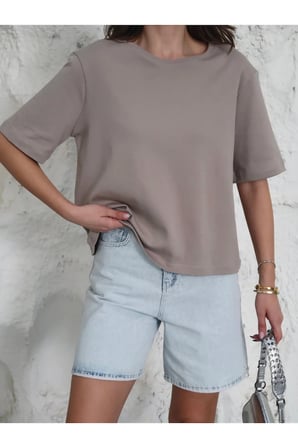 Kadın Vatkalı T-Shirt – Pamuk İnterlok Kumaş