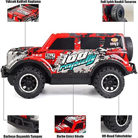 RC Full Fonksiyon LED Işıklı Gövde 1:24 Off Road Şarjlı Uzaktan Kumandalı Yarış Arabası