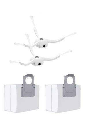 Roborock S7 Max Ultra Uyumlu 2 Adet Beyaz Yan Fırça 2 Adet Toz Torbası