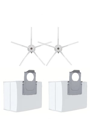 Roborock Q7 Max Uyumlu 2 Adet Beyaz Yan Fırça 2 Adet Toz Torbası