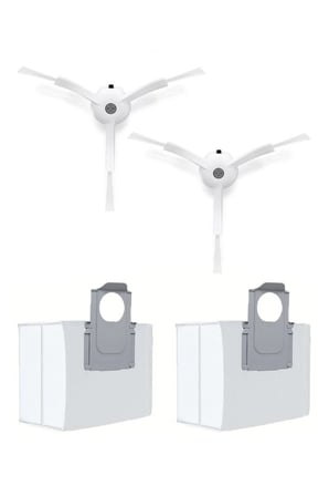 Roborock S8 Sonic Uyumlu 2 Adet Beyaz Yan Fırça 2 Adet Toz Torbası