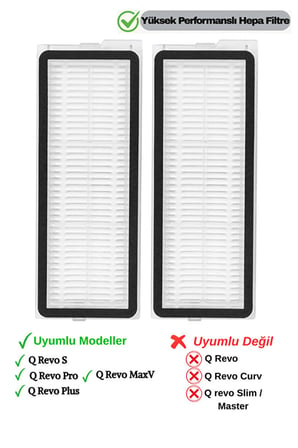 Roborock QRevo L Uyumlu 2 Adet Hepa Filtre 2 Adet Yan Fırça