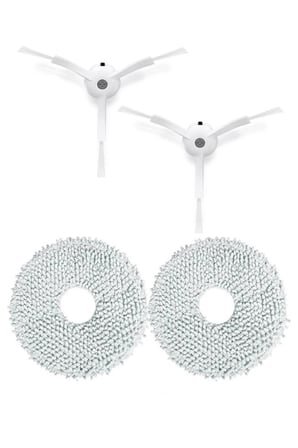 Roborock QRevo S Uyumlu 2 Adet Beyaz Yan Fırça 2 Adet Mop Fiber Paspas
