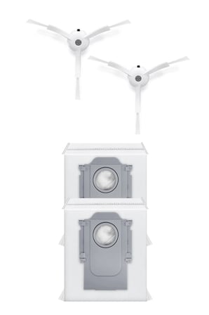Roborock QRevo S Uyumlu 2 Adet Beyaz Yan Fırça 2 Adet Toz Torbası