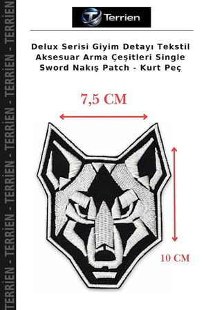 Delux Serisi Giyim Detayı Tekstil Aksesuar Arma Çeşitleri Single Sword Nakış Patch - Kurt Peç