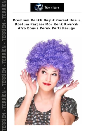 Premium Renkli Başlık Görsel Unsur Kostüm Parçası Mor Renk Kıvırcık Afro Bonus Peruk Parti Peruğu