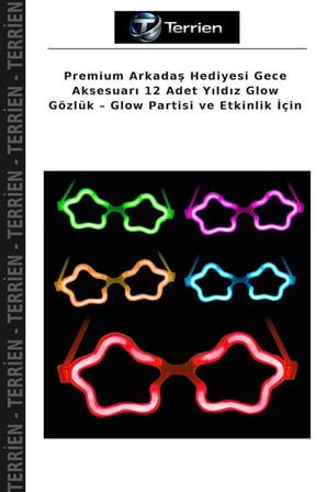 Premium Arkadaş Hediyesi Gece Aksesuarı 12 Adet Yıldız Glow Gözlük – Glow Partisi ve Etkinlik İçin