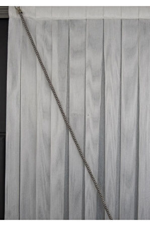 Çelik Sol Yalancı Kruvaze Halat İle Yana Toplamalı Tek Kanat Püskülü  Eteği Kurşunlu Tül Perde