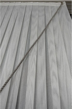 Çelik Sağ Yalancı Kruvaze Halat İle Yana Toplamalı Tek Kanat Püskülü  Eteği Kurşunlu Tül Perde