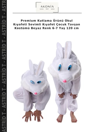 Premium Kutlama Ürünü Okul Kıyafeti Sevimli Kıyafet Çocuk Tavşan Kostümü Beyaz Renk 6-7 Yaş 120 cm