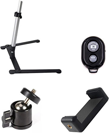 Microcase 4in1 Ürün Çekim Standı Tripod + Bluetooth Kumanda + Telefon Tutucu Başlık + 360 Döner Başlık Adaptör - AL4811