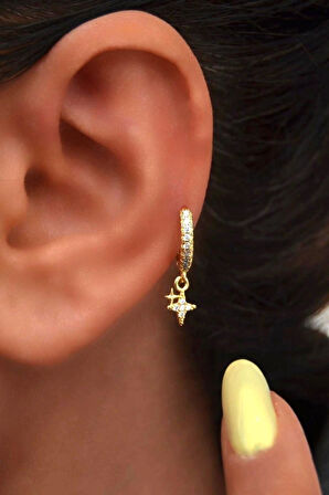 8 mm Kuzey Yıldızı Charm Halka Piercing – Gold & Gümüş | Helix, Kıkırdak, Lob Uyumlu