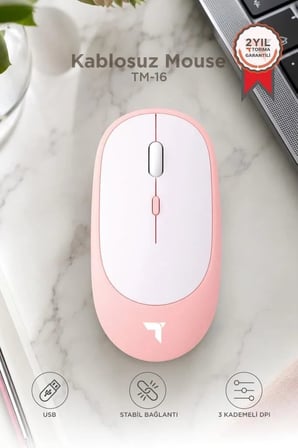 Delux Serisi Teknolojik Ürün Masaüstü Gereci Mouse Çift Modlu Sessiz Kablosuz Fare TM16 Pembe