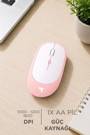Delux Serisi Teknolojik Ürün Masaüstü Gereci Mouse Çift Modlu Sessiz Kablosuz Fare TM16 Pembe