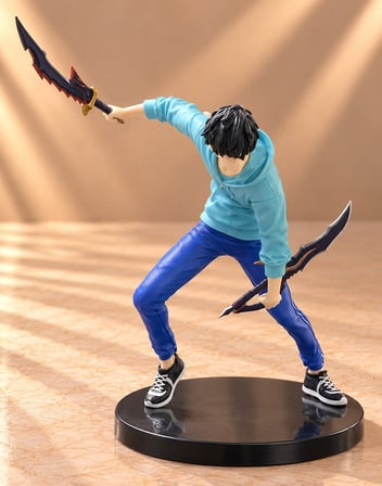 Premium Karakter Oda Aksiyon Solo Leveling Sung Jinwoo Mavi Kapüşonlu Hançerli