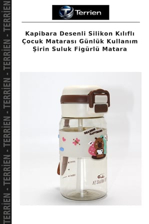 Kapibara Desenli Silikon Kılıflı Çocuk Matarası Günlük Kullanım Şirin Suluk Figürlü Matara