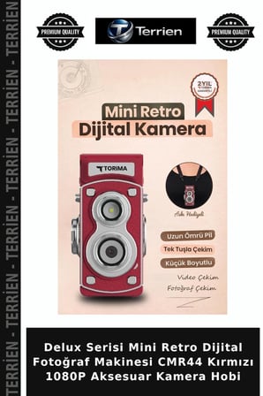 Delux Serisi Mini Retro Dijital Fotoğraf Makinesi CMR44 Kırmızı 1080P Aksesuar Kamera Hobi