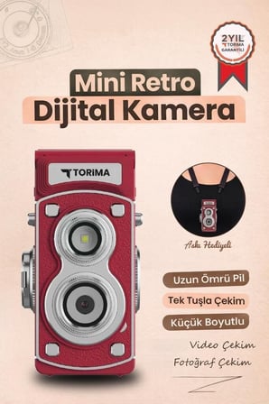 Delux Serisi Mini Retro Dijital Fotoğraf Makinesi CMR44 Kırmızı 1080P Aksesuar Kamera Hobi