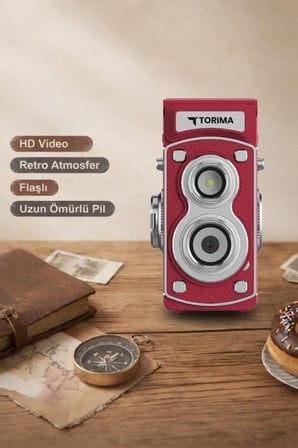 Delux Serisi Mini Retro Dijital Fotoğraf Makinesi CMR44 Kırmızı 1080P Aksesuar Kamera Hobi
