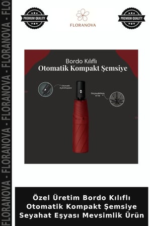 Özel Üretim Bordo Kılıflı Otomatik Kompakt Şemsiye Seyahat Eşyası Mevsimlik Ürün