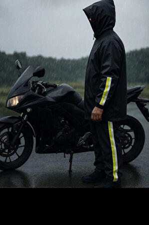 Motosiklet Su Geçirmez Reflektörlü Kurye Motorcu Yağmurluk Ekstra Dayanıklı