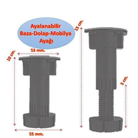 Ayarlanabilir Baza Ayağı 10-15 cm - Tezgah ve Mobilya Ayağı 300 Adet