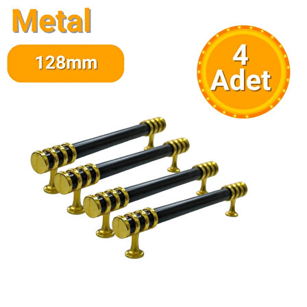 4 Adet Halka Boru Altın Siyah Metal Mobilya Kulpu 128mm