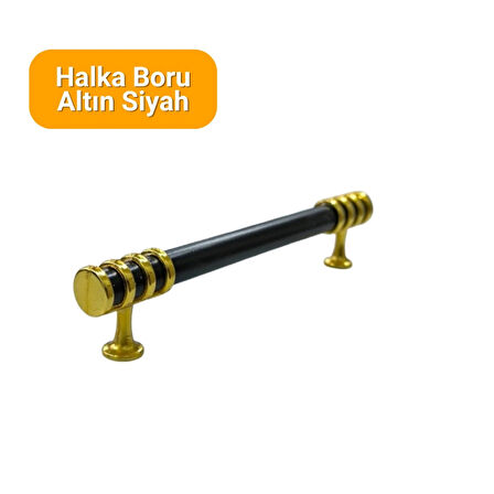 4 Adet Halka Boru Altın Siyah Metal Mobilya Kulpu 128mm