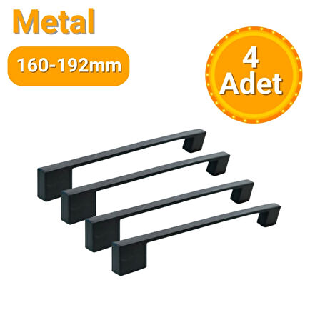 4 Adet Kare Mat Siyah Metal Mobilya Kulpu 160mm - 192mm