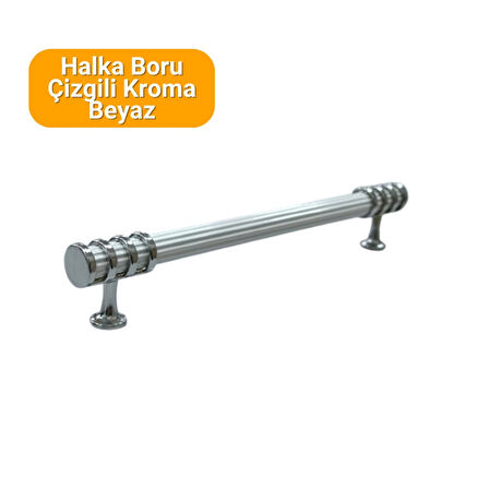 4 Adet Halka Boru Çizgili Kroma Beyaz Metal Mobilya Kulpu 160mm