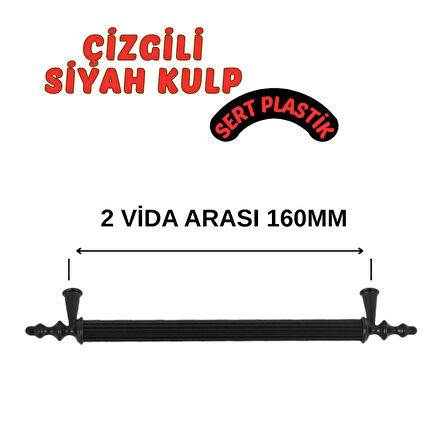 Çizgili Siyah Plastik Mobilya Kulpu 160mm – 5’li