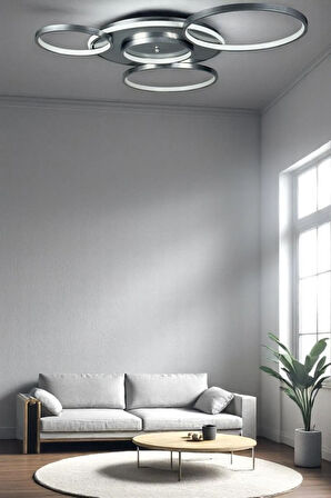 Yaman Modern Tasarım Gri Renk Beyaz Ledli Cafe Mutfak Salon Led Avize