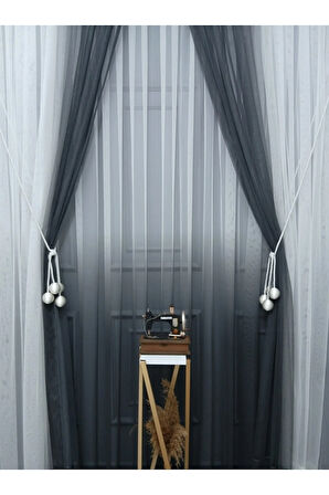 Yeni Tasarım Gri Renkli Renk Geçişli Değrade Sağ/Sol Takım Tül Fon Perde