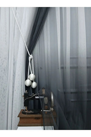 Yeni Tasarım Gri Renkli Renk Geçişli Değrade Sağ/Sol Takım Tül Fon Perde