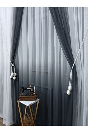 Yeni Tasarım Gri Renkli Renk Geçişli Değrade Sağ/Sol Takım Tül Fon Perde