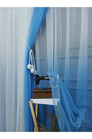 Çocuk Odası Yeni Tasarım Mavi Renkli Renk Geçişli Değrade Sağ/sol Takım Tül Fon Perde