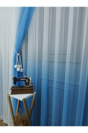 Çocuk Odası Yeni Tasarım Mavi Renkli Renk Geçişli Değrade Sağ/sol Takım Tül Fon Perde