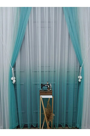 Çocuk Odası Yeni Tasarım Mint Renkli Renk Geçişli Değrade Sağ/sol Takım Tül Fon Perde