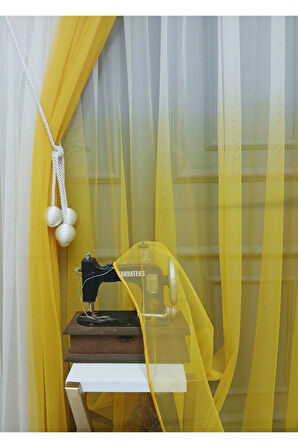 Çocuk Odası Yeni Tasarım Sarı Renkli Renk Geçişli Değrade Sağ/sol Takım Tül Fon Perde