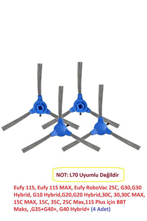 11S, RoboVac 25C ,G30 Hybrid,  Uyumlu  G10 G20 Hybrid 30C 15C  4 Adet Yan Fırça