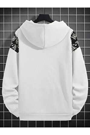 Erkek Dikey Baskılı Desenli Oversize Kapşonlu Sweatshirt