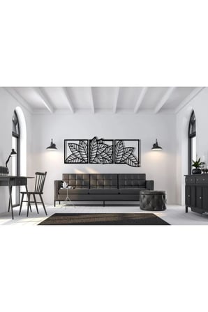 YAPRAK MODEL 3 LÜ DEKOR ahşap duvar süs tablo siyah renk 147x52 cm